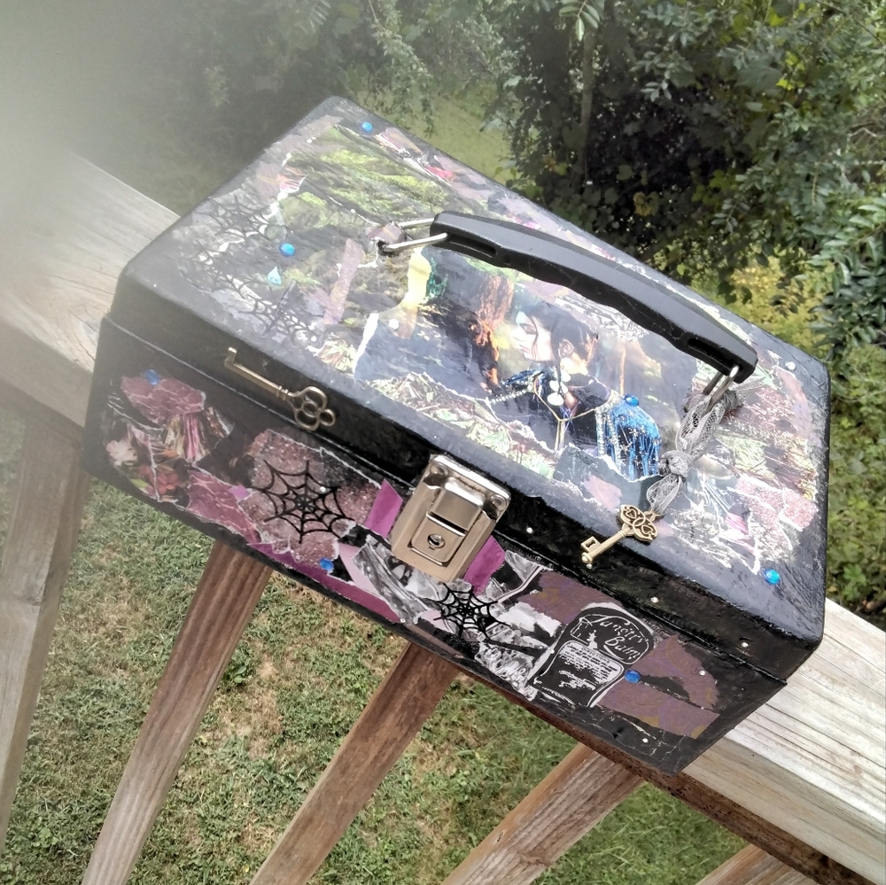 Altered art cash box...jewelry stash..makeup..keepsakes..